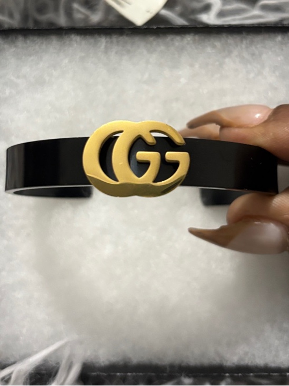 Black and Gold GG Logo Cuff Bangle Bracelet